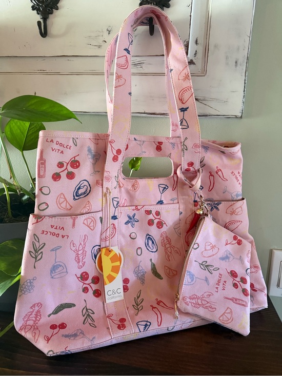 C&C California Handbags - C&C California Pink La Dolce Vita Canvas Tote with Detachable Pouch